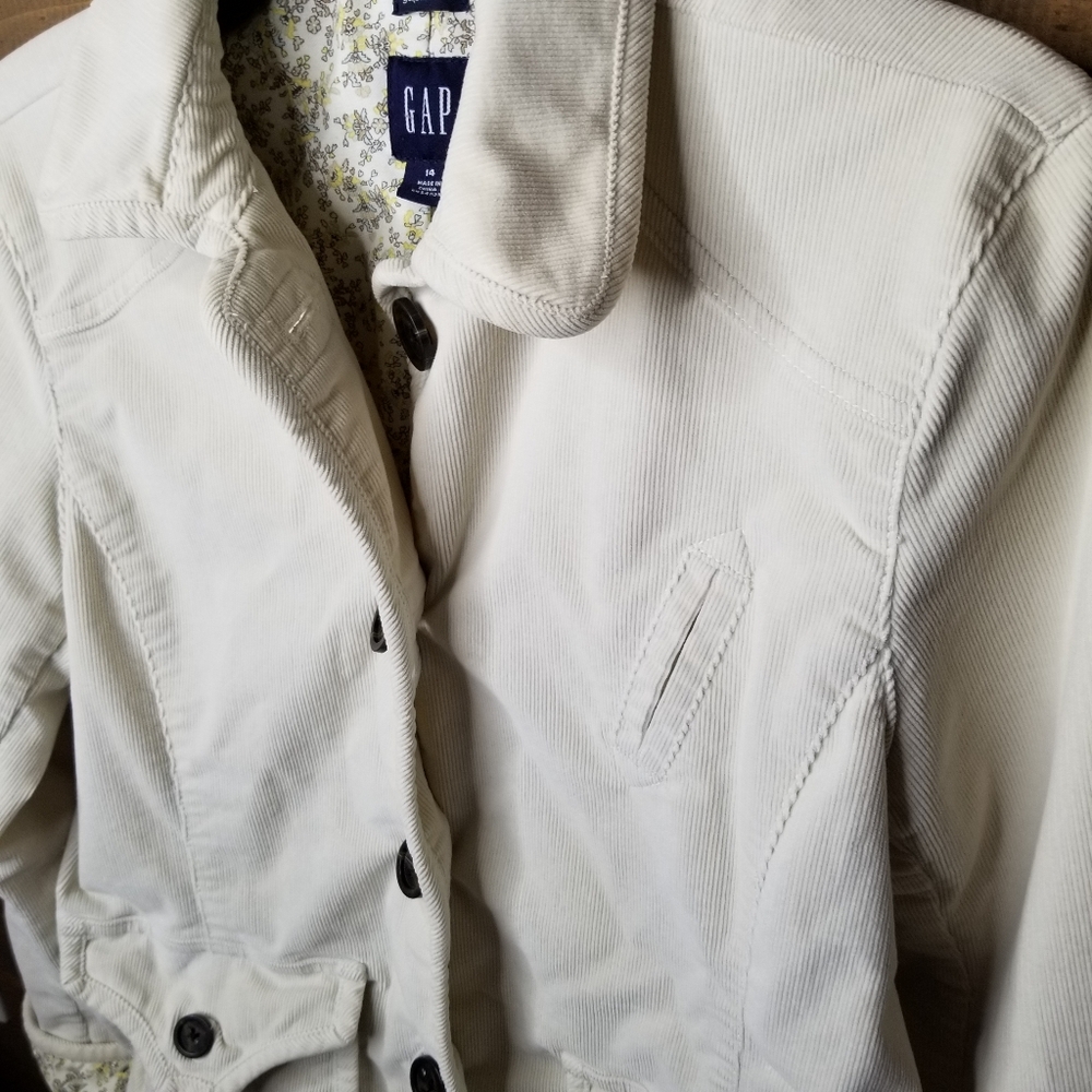 Vtg GAP Corduroy Stretch Calico Floral Lined Blazer Jacket Cream Sz 14 (Meduim) - Picture 2 of 16